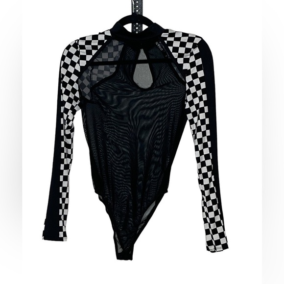 K TOO Sheer & Checkered Body Suit Sz Med - Picture 1 of 7